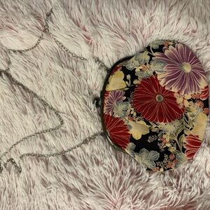 Floral Patterned Heart-Shaped Bag with Chain